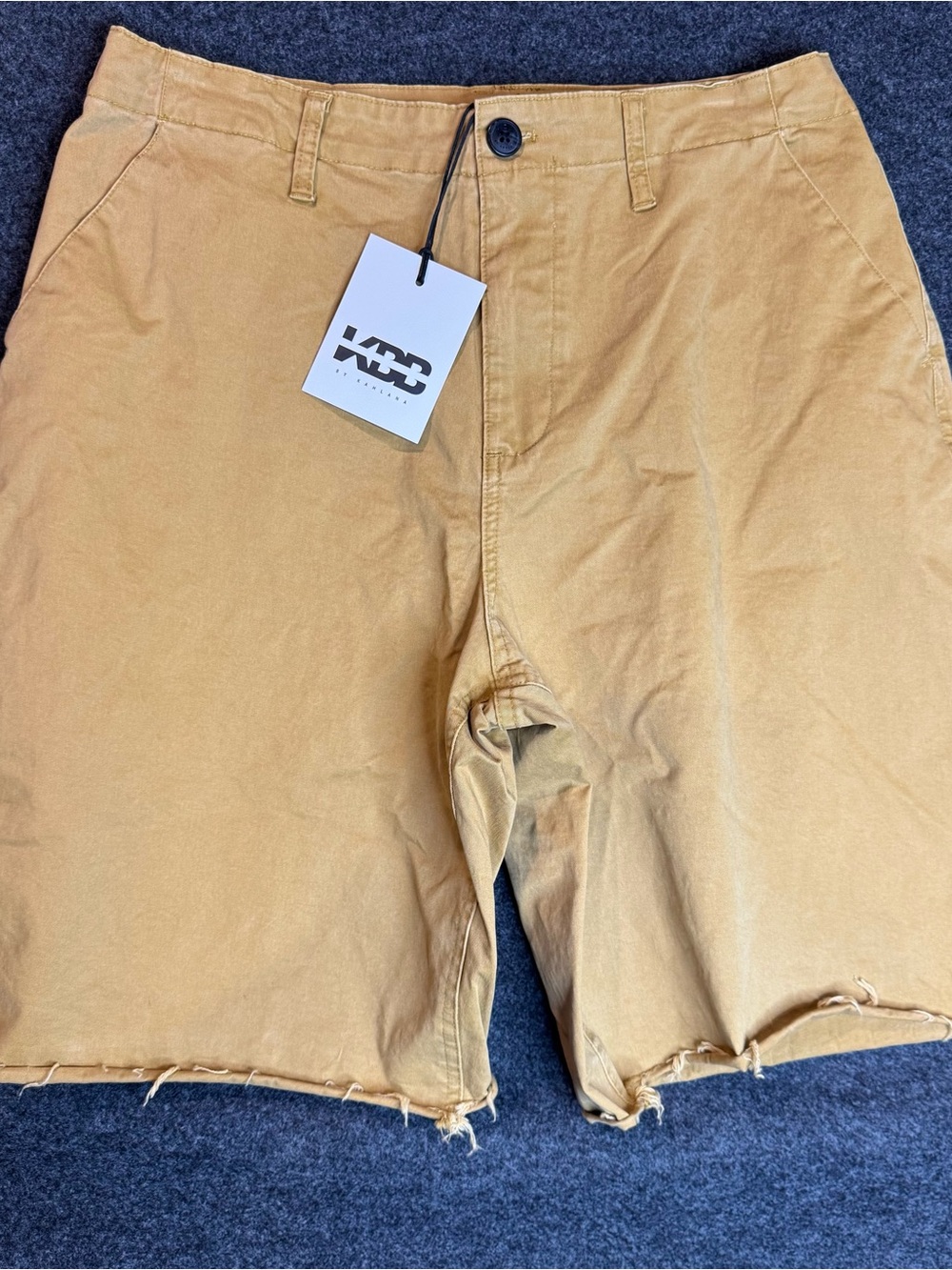New small Mens KBB by Kahlana Raw-Hem Flat Front Shorts in khaki